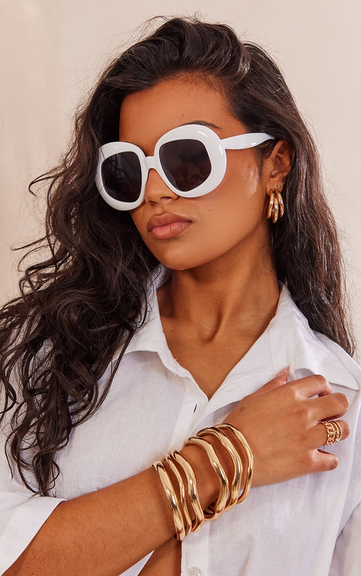 White Angled Pillow Oversized Sunglasses