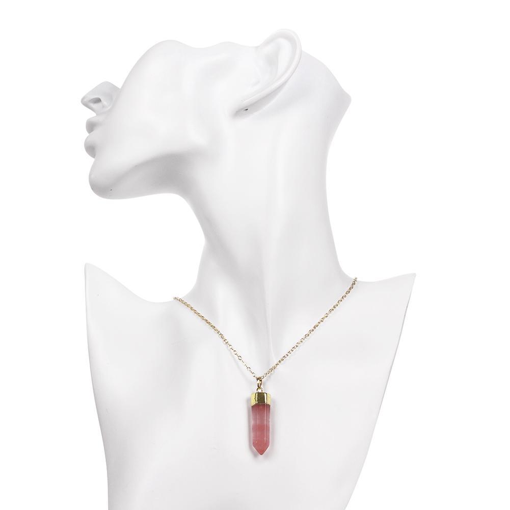 Natural Rose Quartz Natural Stone Necklace in 18K Gold Plated