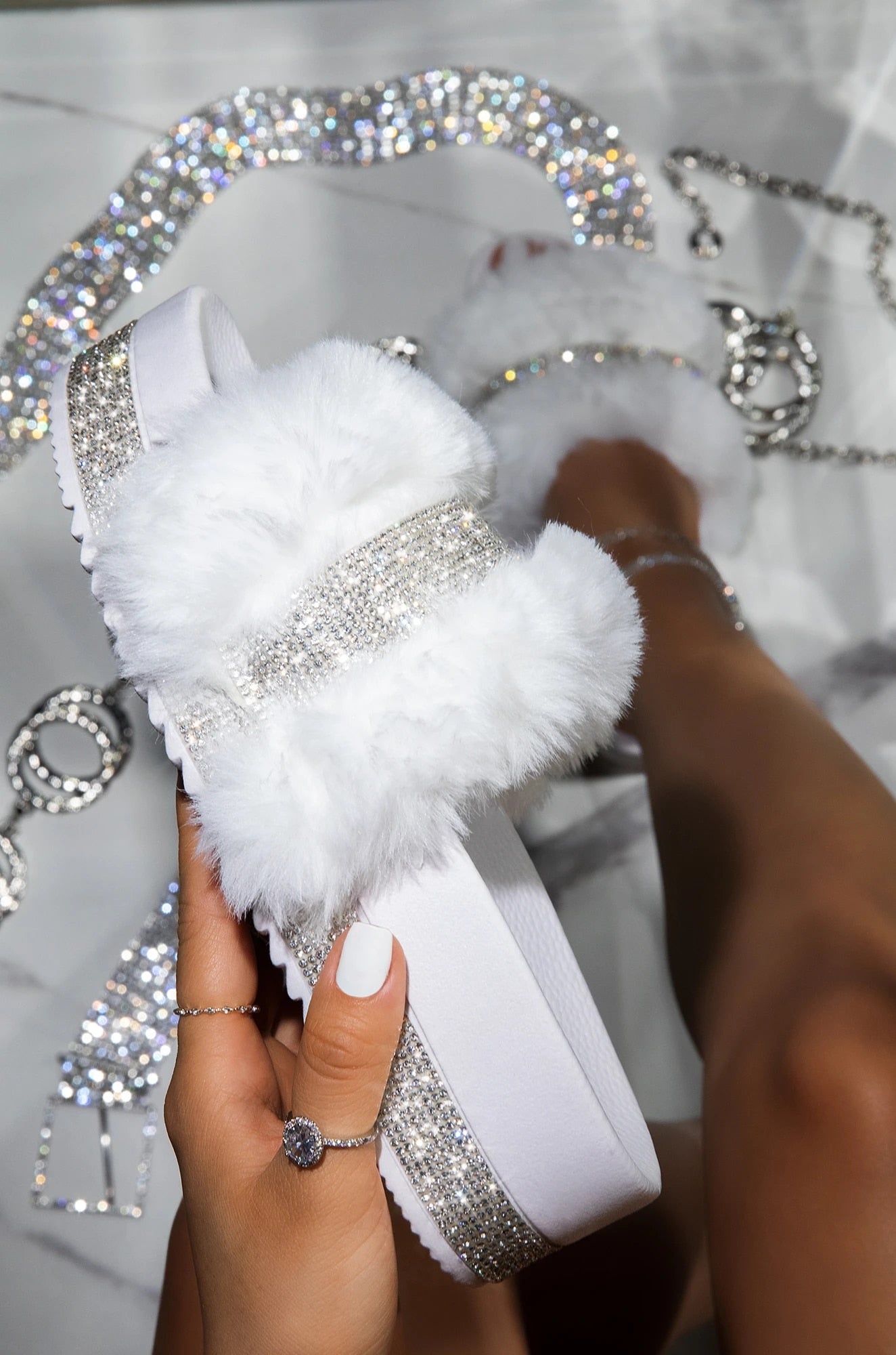 Luxury Rhinestones fur slippers