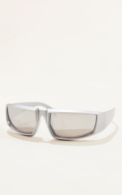 Green Mirrored Squared Sporty Visor Sunglasses