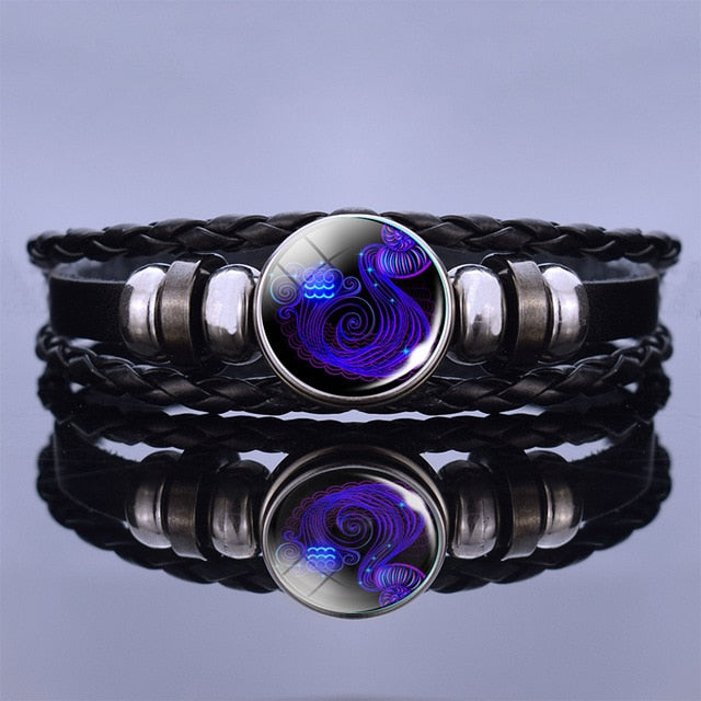 12 Zodiac Signs Constellation Charm Bracelet Men Women Fashion Multilayer Weave leather Bracelet & Bangle