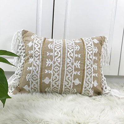 Linen Embroidery Cushion Cover with Tassel