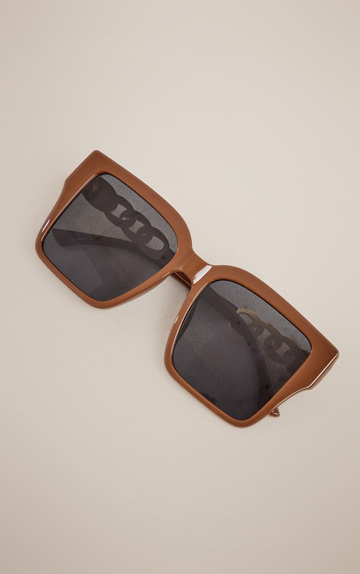 Chocolate Chain Detail Oversized Square Sunglasses