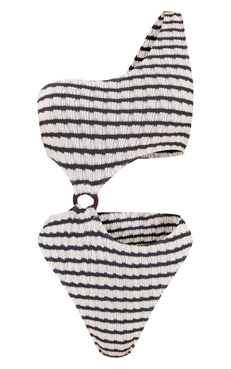 Monochrome Crinkle Contrast Stripe O Ring Swimsuit