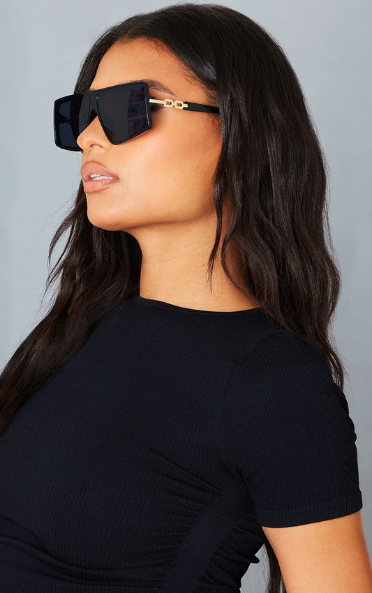 Black Chain Detail Visor Sunglasses