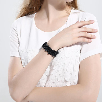 Verstellbares Onyx-Armband aus Naturstein mit 18-Karat-Weißgoldbeschichtung