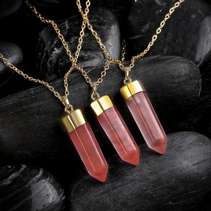 Natural Rose Quartz Natural Stone Necklace in 18K Gold Plated