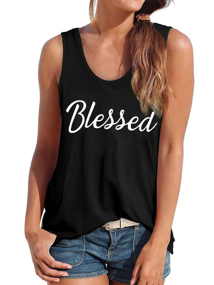 New Casual Blessed Printing Women Tank Tops Sleeveless Summer Vest Tops for Ladies Haut Femme Loose Tops Women 2022 Tee Shirt