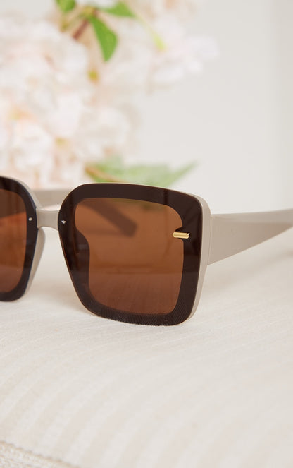 Taupe Overlapping Lens Frameless Squared Sunglasses