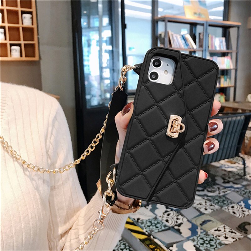 Luxury chain Handbag w Card Slot Wallet Case For iPhone