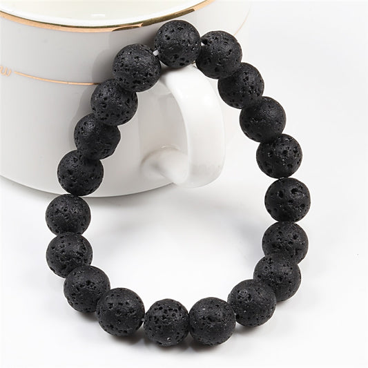 6mm 8mm 10mm Natural Volcanic Stone Beads Bracelets -Black Lava