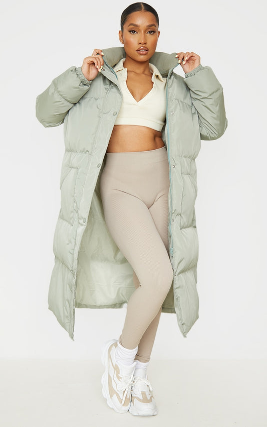 Petite Sage Green Maxi Puffer Coat