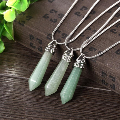 Green Aventurine Natural Stone Necklace in 18K White Gold Plated