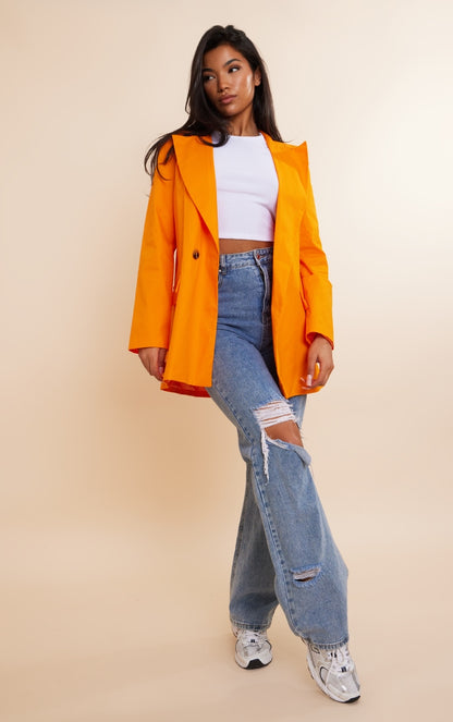 Orange Premium Cotton Double Breasted Flap Pocket Oversized Blazer