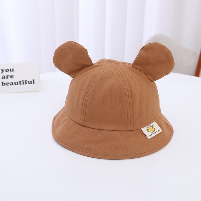 Spring Summer Baby Bucket Hat Cute Bear Ear Newborn Panama Cap Solid Color Outdoor Beach Kids Baby Boy Girl Sun Hats Bonnet