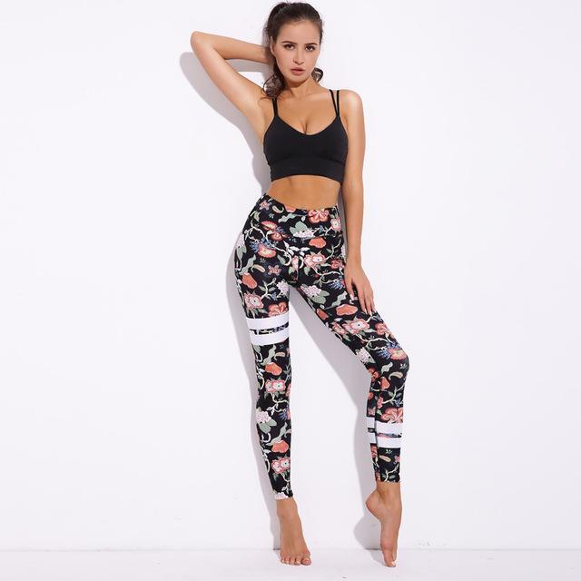 Striped Floral Push Up Leggings