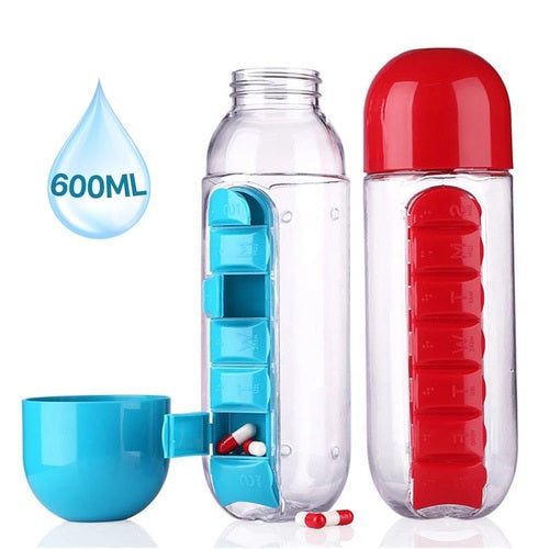 Wasserflasche mit Pillen-Organizer