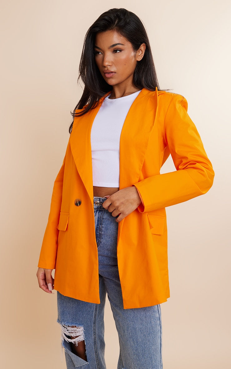 Orange Premium Cotton Double Breasted Flap Pocket Oversized Blazer