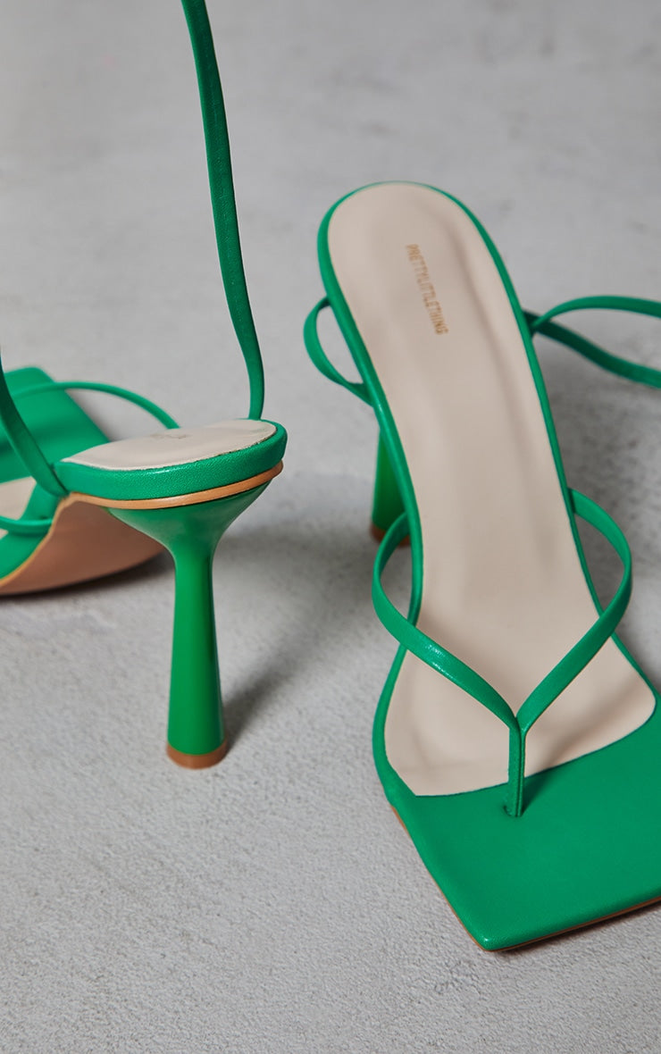 Green Pu Toe Thong Lace Up Circle Heeled Sandals