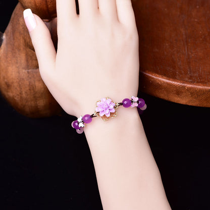 Lila Jade- und Amethyst-Lotus-Heilarmband