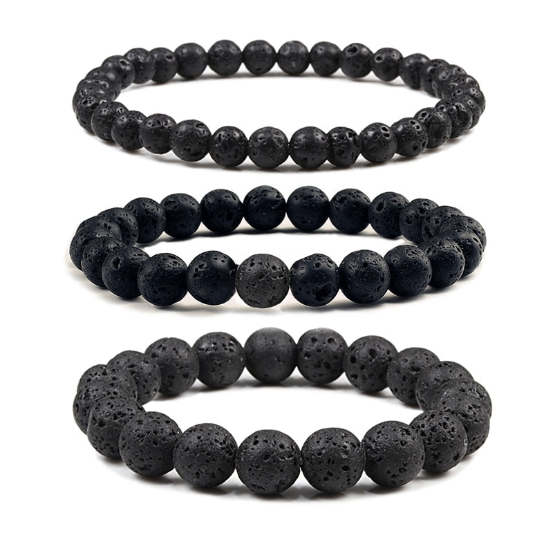 6mm 8mm 10mm Natural Volcanic Stone Beads Bracelets -Black Lava