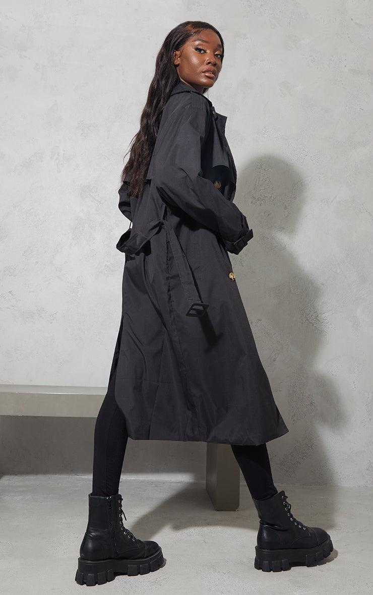 Tall Black Oversized Belted Midi Trench