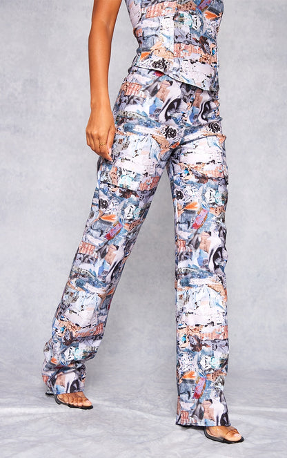 Indigo Blue Printed Stretch Woven Low Rise Cargo Trousers