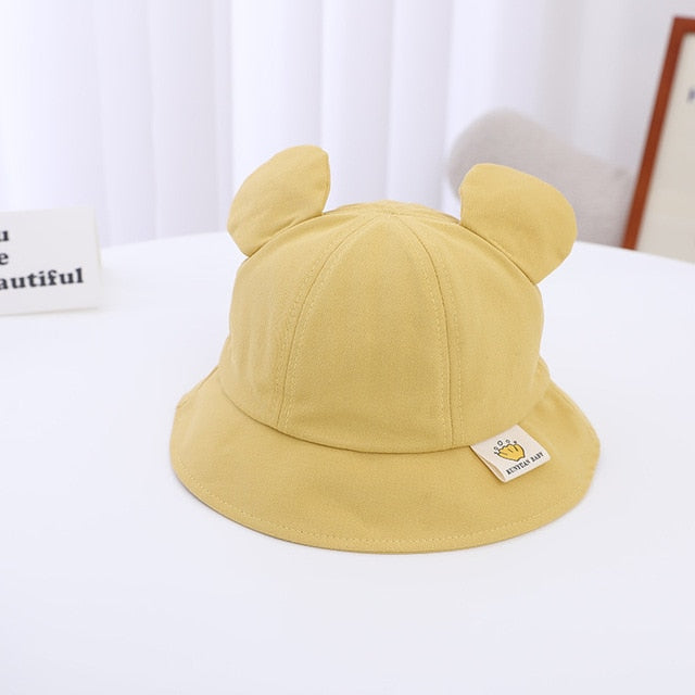 Spring Summer Baby Bucket Hat Cute Bear Ear Newborn Panama Cap Solid Color Outdoor Beach Kids Baby Boy Girl Sun Hats Bonnet