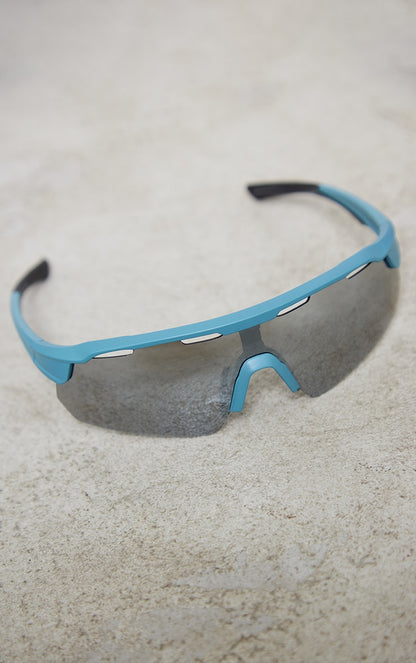 Teal Matte Frame Cut Out Sporty Visor Sunglasses