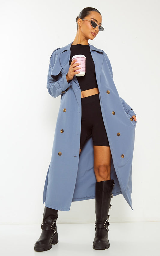 Petite Blue Oversized Trench Coat