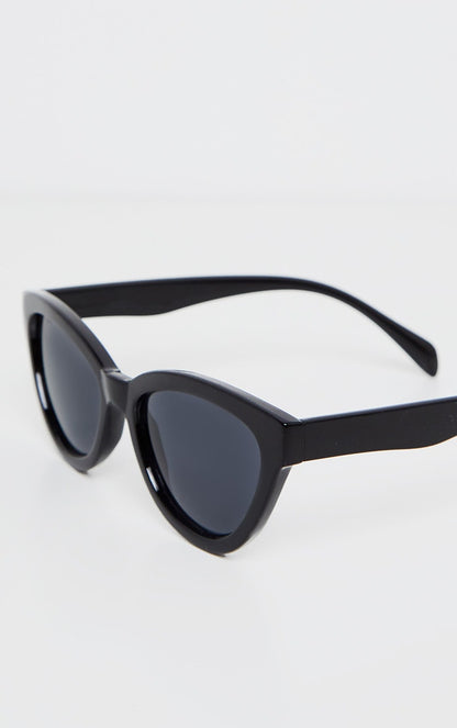 Black Shiny Oversized Cat Eye Frame Sunglasses