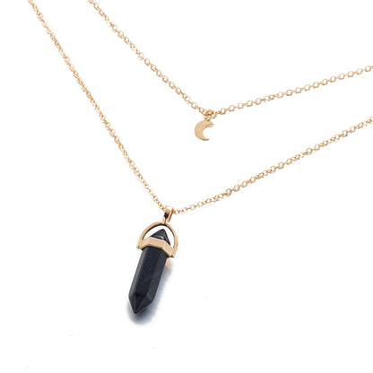 1 PCS Natural Stone Moon Choker Gold Color Crystal Pendant Necklace For Women