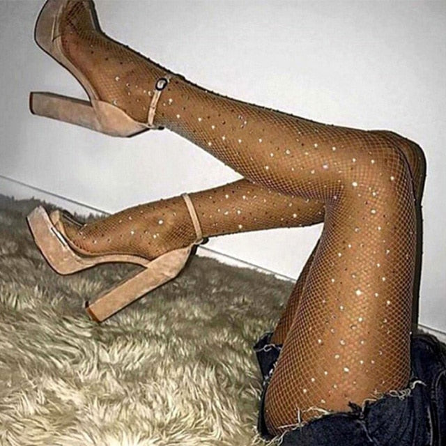 Sommer Fishnet Diamant Strumpfhosen Frauen Sexy Mode Shiny Net Strumpfhosen Weibliche Dünne Strass Mesh Nylon Strümpfe Strumpfhosen 