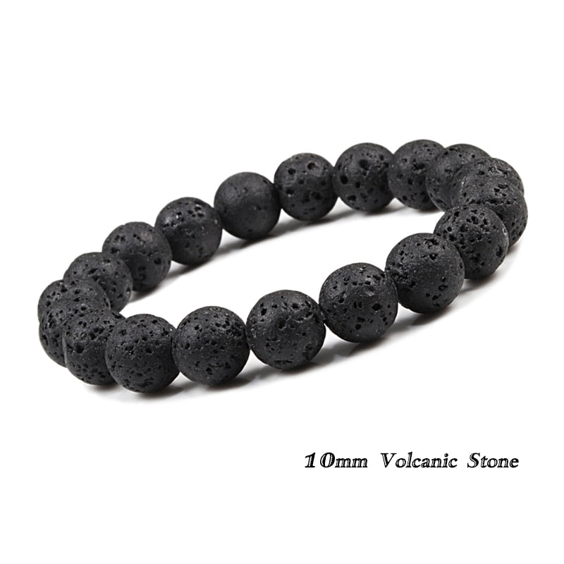 6mm 8mm 10mm Natural Volcanic Stone Beads Bracelets -Black Lava