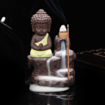 Lucky Monk with Small Buddha Incense backflow Burner + 50pcs Incense Cones