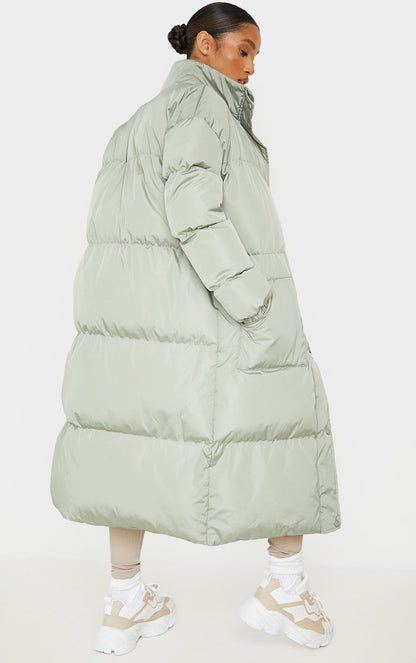 Petite Sage Green Maxi Puffer Coat