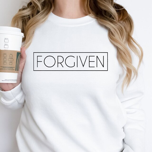 Forgiven Box Printed Women Sweatshirts Crewneck Religious Fashion Hoodies Spring Inspirational Christian Clothes