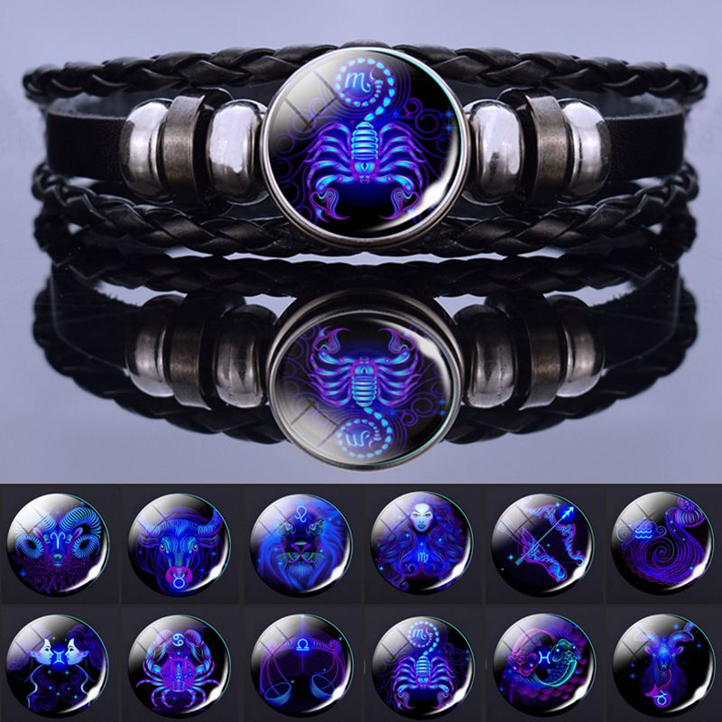 12 Zodiac Signs Constellation Charm Bracelet Men Women Fashion Multilayer Weave leather Bracelet & Bangle