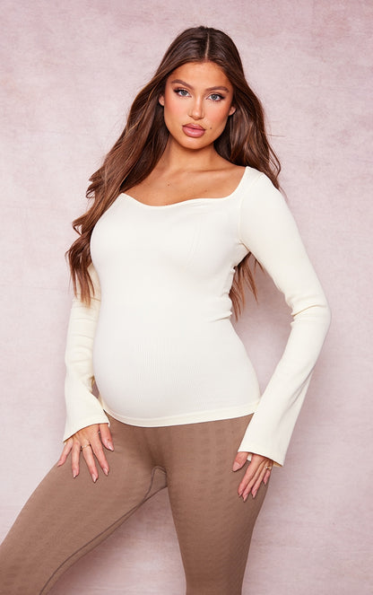 Maternity Sage Off The Shoulder Contour Rib Top