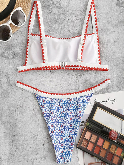 Swimwear female print bikini High cut swimsuit women High cut bathing suit Sports 2 pieces set biquini new