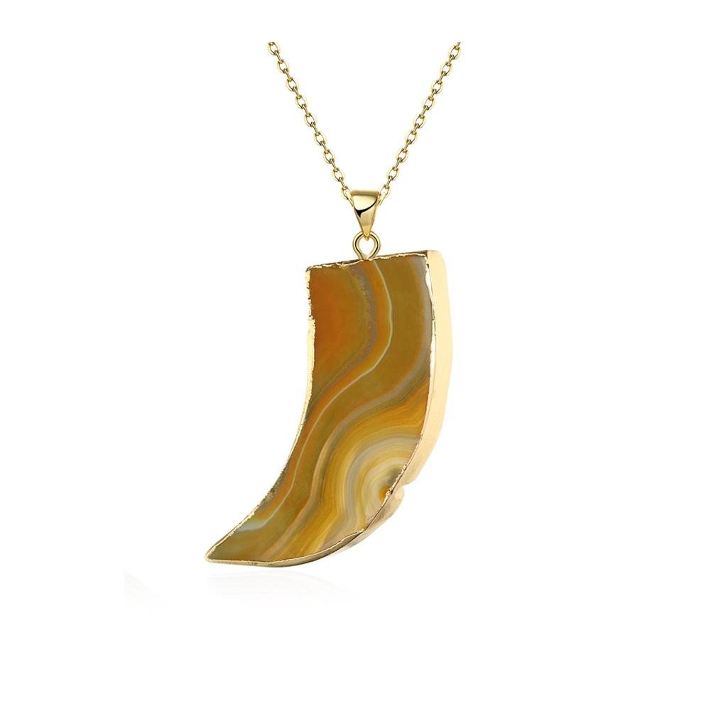 Natural Agate Tan Stone Necklace in 18K Gold Plated