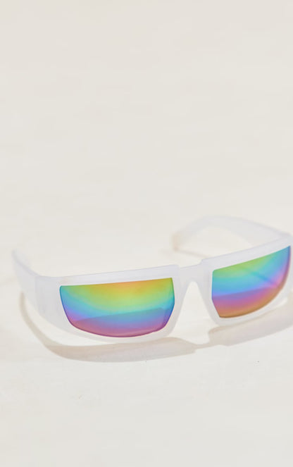 Green Mirrored Squared Sporty Visor Sunglasses