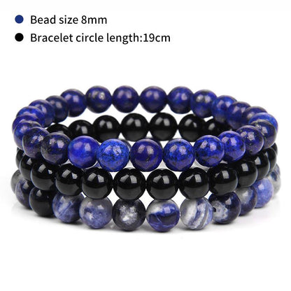 3 Stück/Set Naturstein-Armband – Rhodonit, rosafarbener Quarz, türkisfarbener Amethyst und Hämatit-Perlen