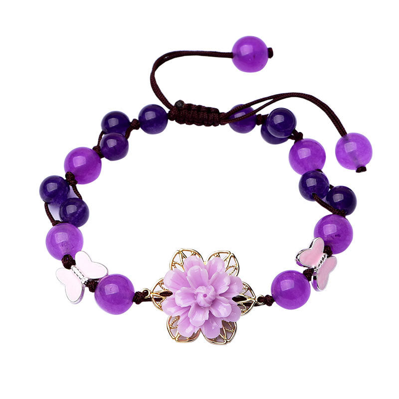 Lila Jade- und Amethyst-Lotus-Heilarmband