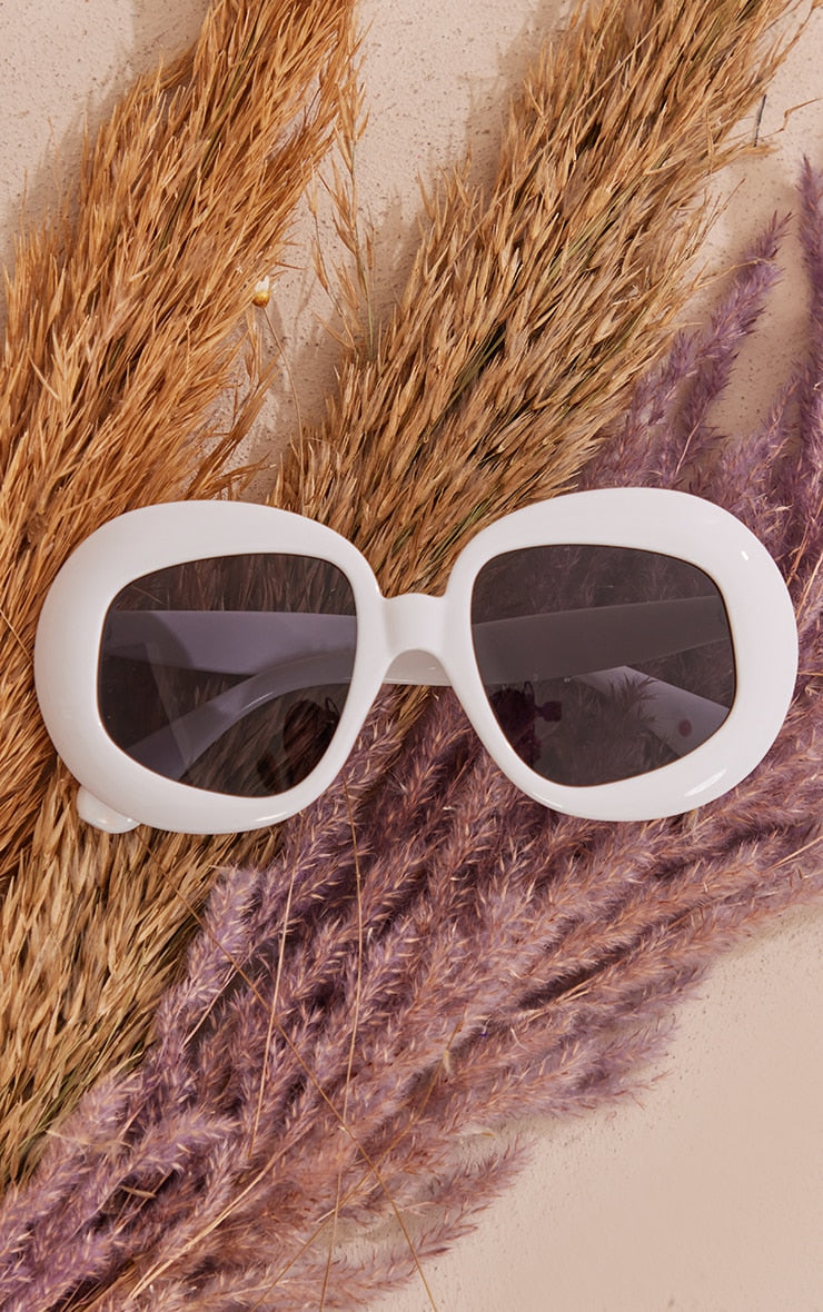 White Angled Pillow Oversized Sunglasses