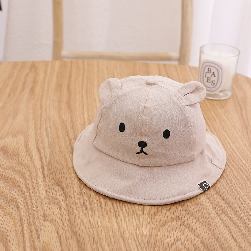 Spring Summer Baby Bucket Hat Cute Bear Ear Newborn Panama Cap Solid Color Outdoor Beach Kids Baby Boy Girl Sun Hats Bonnet