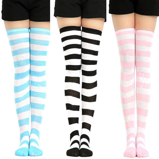 Cute Women /Girls Lolita Cotton Long Striped Thigh High Stocking