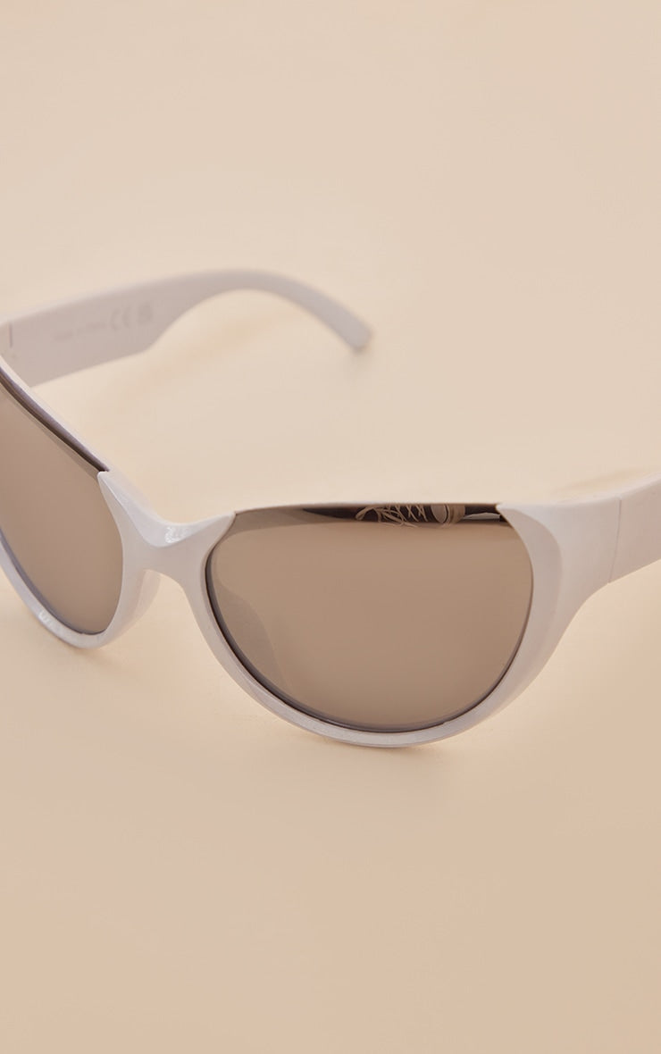 Silver Cut Out Mirrored Bug Eye Visor Sunglasses