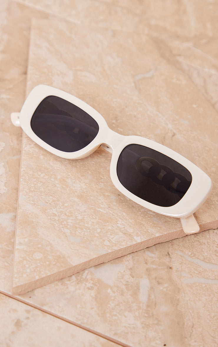 Cream Chain Detail Rounded Slim Sunglasses