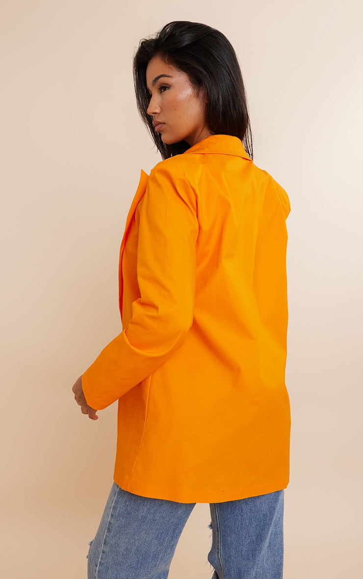 Orange Premium Cotton Double Breasted Flap Pocket Oversized Blazer